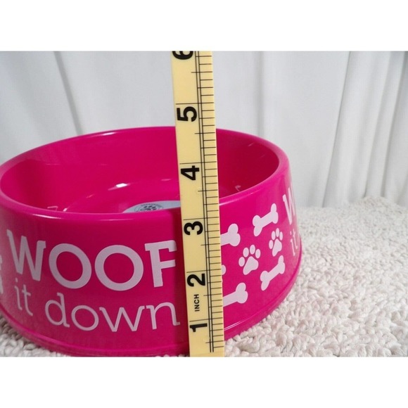 Greenbrier Kennel Club Pink Dishwasher Safe Woof It Down Round Pet Bowl - Picture 5 of 5